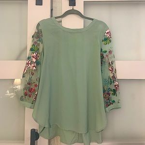 Mint Embroidered Sleeve Blouse